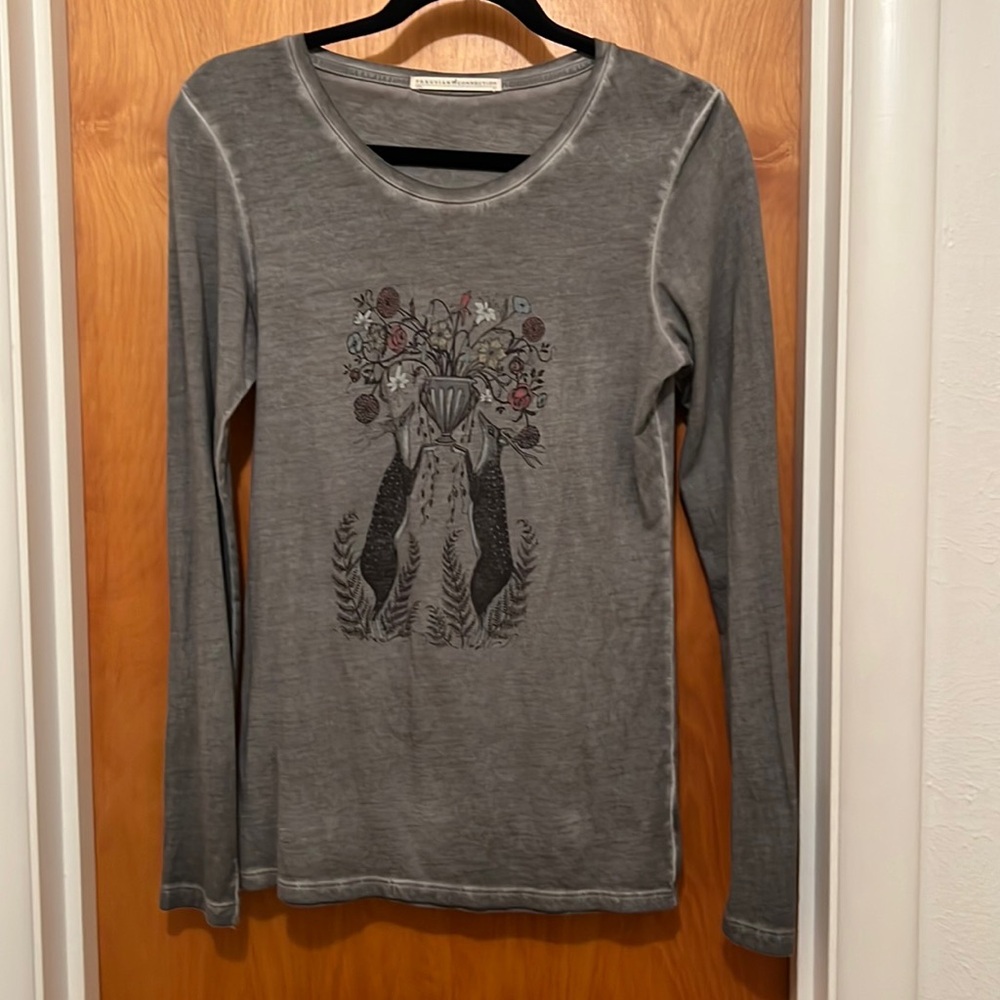 Peruvian Connection fallow deer and floral Pima cotton top